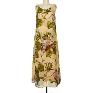 Vintage Y2K Yellow Green Oversized Leopard Tropical Maxi Dress 7/8 M